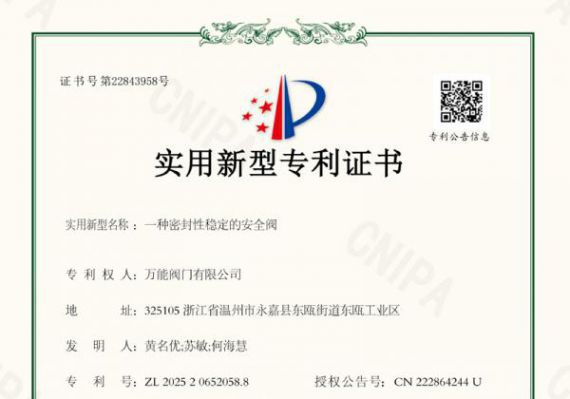 新专利赋能产品升级 万能阀门安全阀技术再获用户好评