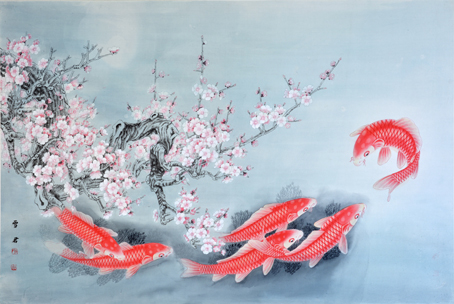 国画：《梅花金鱼图》作者：宁雪君